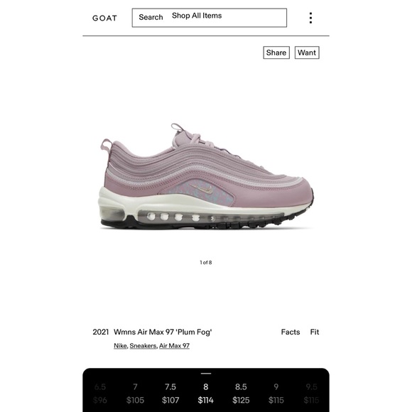 SOLD- W AIR MAX 97
PLUM FOG/METALLIC SILVER
BRUME PRUNE/ARGENT METALLIQUE - Picture 5 of 8